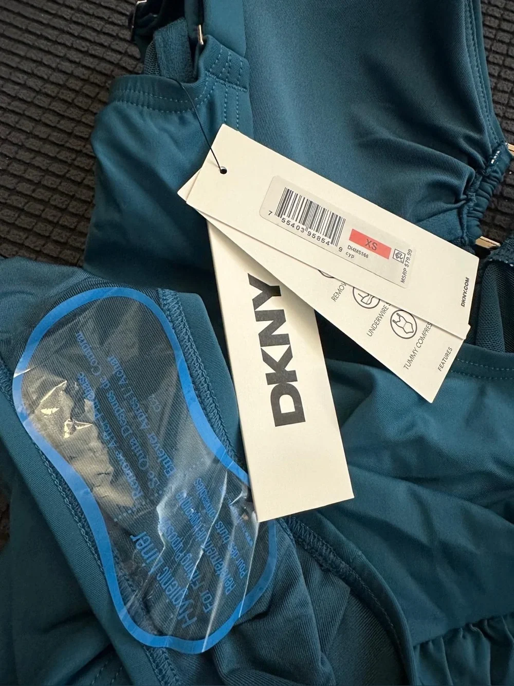 DKNY Women V-Neck Ring Detail One Piece Swimsuit Tummy Control Teal XS NWT - Picture 7 of 9